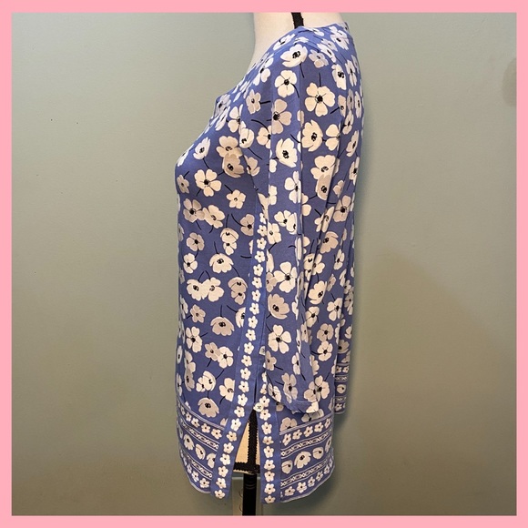 J.Jill Cotton Blend 3/4 Sleeve Flowered Top - Picture 4 of 8